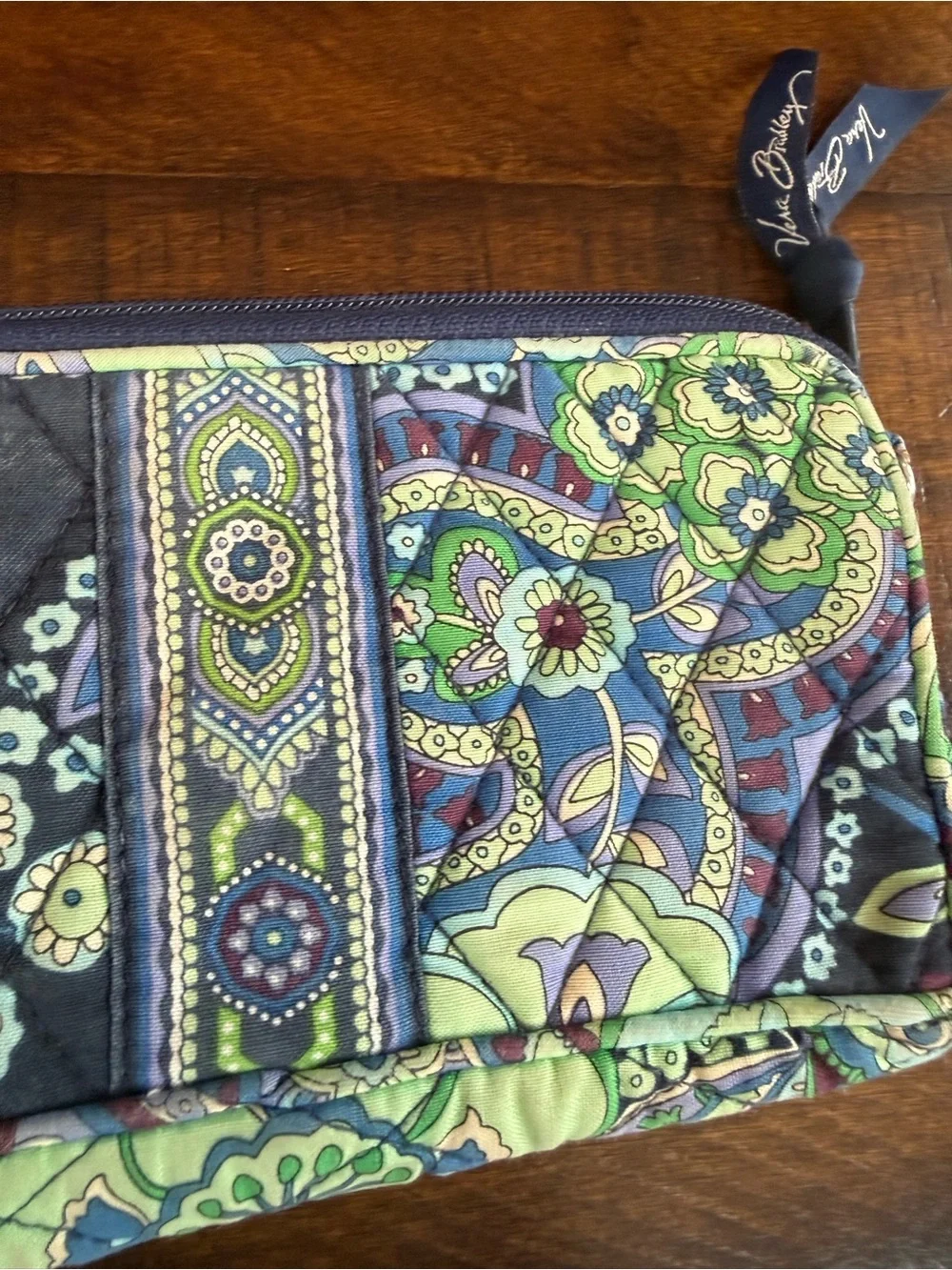 Vera Bradley Blue and Green Paisley Quilted Wristlet